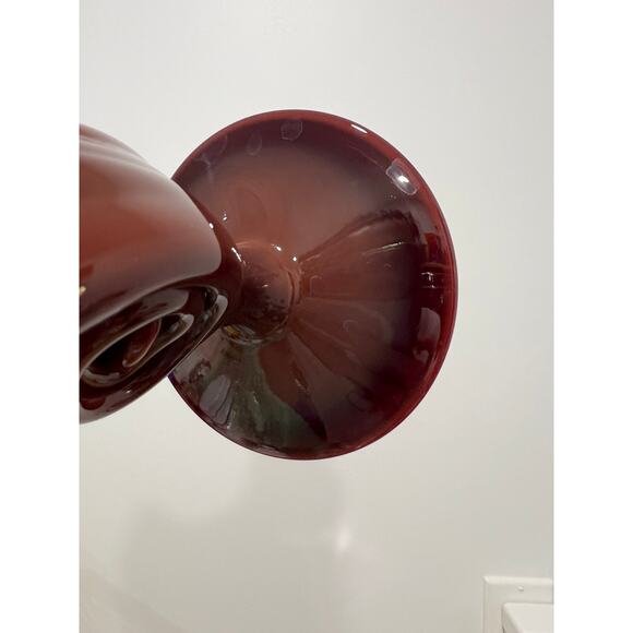 Hobbyist (?) Hand Blown Fluted Vase Maroon Red Maker Unknown - Picture 7 of 11